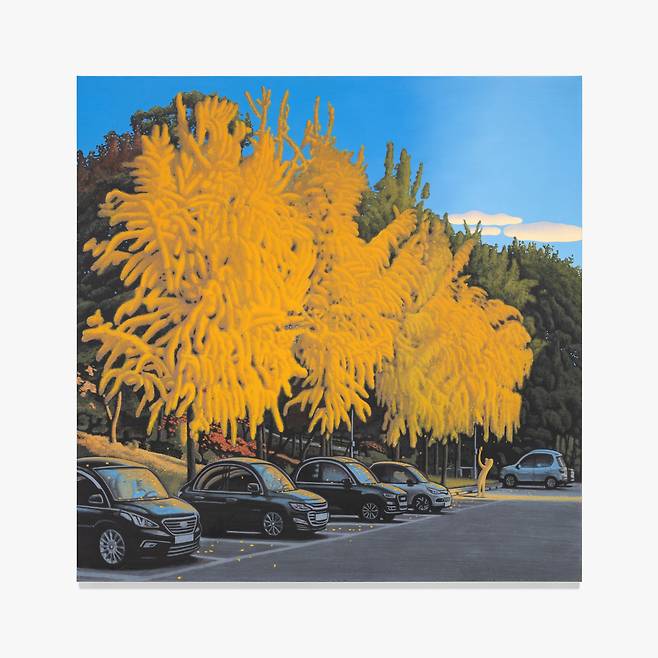 이우성, 황금빛 가을과 꿈꾸는 선생님, 2025 캔버스에 아크릴릭, 아크릴릭 과슈, 130.5 × 130.5 cm