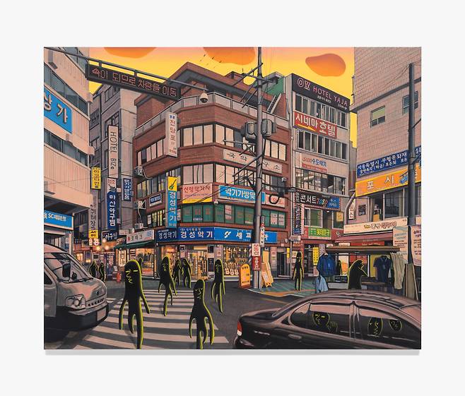 이우성, 종로3가역 5번 출구로 나오면 내가 보일 거야, 2024-2026, 캔버스에 아크릴릭, 아크릴릭 과슈, 130.5 × 162.5 cm