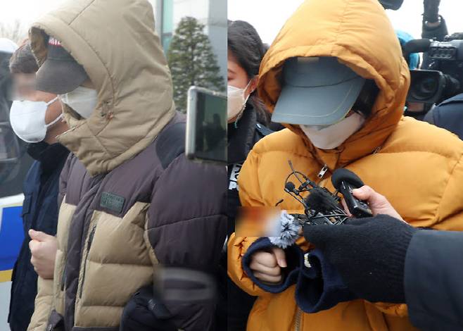 전북 익산 자택에서 생후 2주된 아들을 학대해 숨지게 한 20대 부모가 2021년 2월 18일 전북 전주시 전주덕진경찰서에서 군산교도소로 이송되고 있다. (사진=뉴스1)