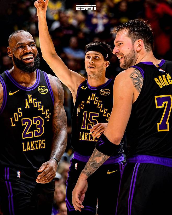 LAL의 빅3 제임스-리브스-돈치치. 사진=ESPN