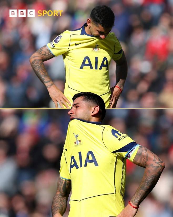 12일 선덜랜드와의 경기 중 무릎을 다치고 눈물을 흘린 토트넘 로메로. 사진=BBC SNS