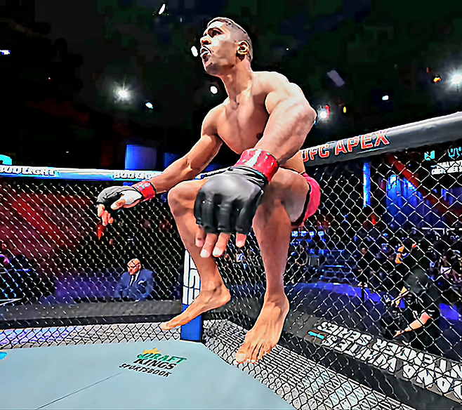 브라질 종합격투기 두 단체 웰터급 챔피언 루이스 펠리피 지아스가 2025년 10월 데이나 화이트 UFC 회장 겸 CEO 개최 오디션 Contender Series 시즌9 9주차 제2경기 미들급 시합에 앞서 몸을 풀고 있다. 사진=TKO