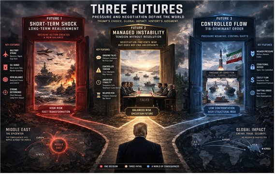 트럼프가 결정할 3개의 길 중에서 우리가 직면하게 될 미래에 대한 상상도. 김태준 한반도안보문제연구소장 AI 그림