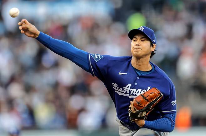 LA 다저스 오타니가 23일 샌프란시스코전에 선발 등판, 역투하고 있다. AP연합뉴스
