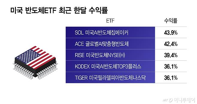 미국 반도체ETF 최근 한달 수익률/그래픽=이지혜