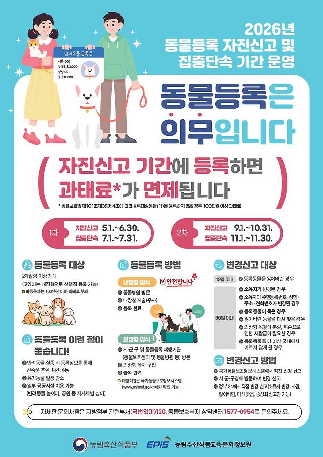 2026년 동물등록 자진신고 및 집중단속 기간 운영 포스터(사진제공=농림축산식품부)