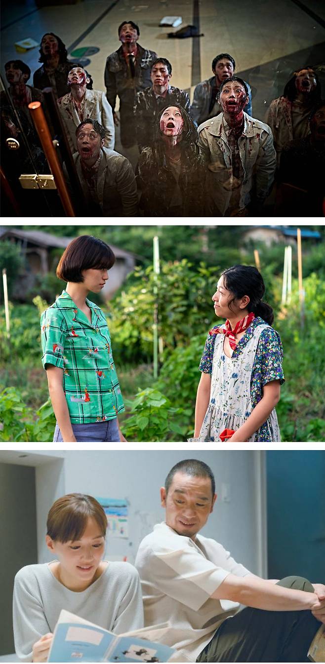제79회 칸 국제영화제에 초청된 작품들. 미드나이트 스크리닝에 초청된 연상호 감독의 ‘군체’와 감독 주간에 초청된 정주리 감독의 ‘도라’, 경쟁 부문에 오른 고레에다 히로카즈의 ‘상자 속의 양’(위쪽부터). 연 감독은 ‘부산행’ ‘반도’ 등에 이어 네 번째로 칸 영화제에 초청됐다. 일본 영화계는 신구 거장들이 나란히 경쟁 부문에 이름을 올리며 작가주의 저력을 입증했다. 쇼박스·쏠레어파트너스 제공, 사진 출처 ‘상자 속의 양’ 홈페이지