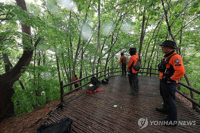 초등생 실종된 주왕산…수습 난항에 애타는 마음 (청송=연합뉴스) 윤관식 기자 = 실종된 초등학생이 숨진 채 발견된 12일 경북 청송군 주왕산국립공원에서 소방 구조대가 가파른 지형과 수풀로 뒤덮인 수습 현장 쪽을 바라보고 있다. 2026.5.12 psik@yna.co.kr