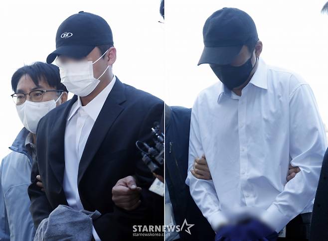 (남양주=뉴스1) 박정호 기자 = 고(故) 김창민 영화감독을 폭행해 숨지게 한 혐의를 받는 피의자 A 씨와 B 씨 2명이 4일 오전 경기도 남양주시 다산중앙로 의정부지법 남양주지원으로 구속 전 피의자 심문(영장실질심사)을 받기 위해 들어오고 있다. A 씨와 B 씨는 지난해 10월 20일 오전 1시께 발달장애 아들과 함께 경기 구리시 한 식당을 찾은 김 감독을 폭행해 숨지게 한 혐의다. 2026.5.4/뉴스1 Copyright (C) 뉴스1. All rights reserved. 무단 전재 및 재배포, AI학습 이용 금지. /사진=(남양주=뉴스1) 박정호 기자