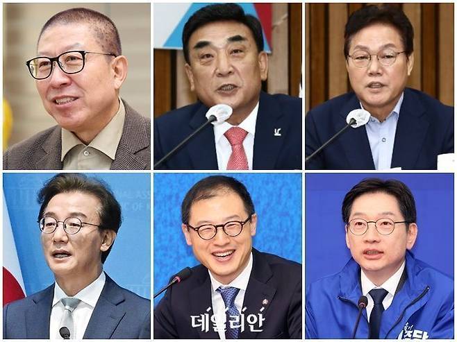 (윗줄 왼쪽부터) 국민의힘 박형준 부산시장 후보, 김두겸 울산시장 후보, 박완수 경남지사 후보 (아랫줄 왼쪽부터) 더불어민주당 전재수 부산시장 후보, 김상욱 울산시장 후보, 김경수 경남지사 후보 ⓒ데일리안DB