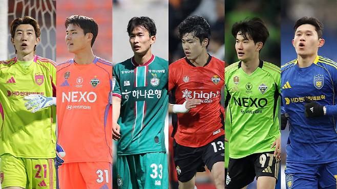 왼쪽부터 조현우(울산), 송범근(전북), 김문환(대전), 이기혁(강원), 김진규(전북), 이동경(울산)