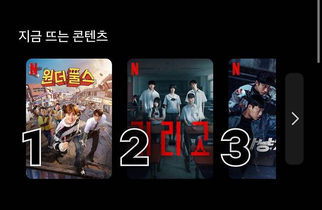 넷플릭스 ‘지금 뜨는 콘텐츠’ 캡처