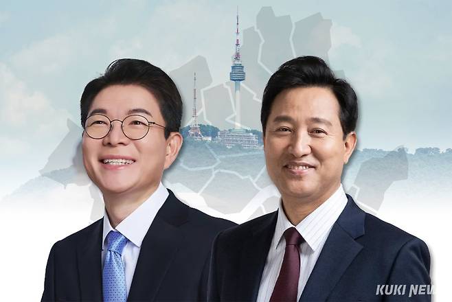 정원오 더불어민주당 서울시장 후보(왼쪽)와 오세훈 국민의힘 서울시장 후보. 그래픽=한지영 디자이너