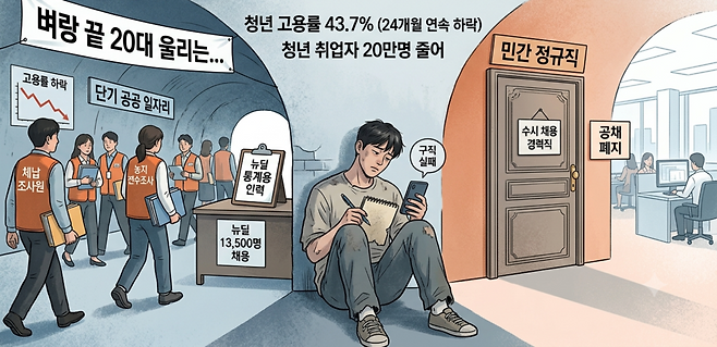 단기 계약직 양산으로는 청년 고용 구조를 바꿀 수 없다는 지적이 나온다. /구글 나노바나나 생성