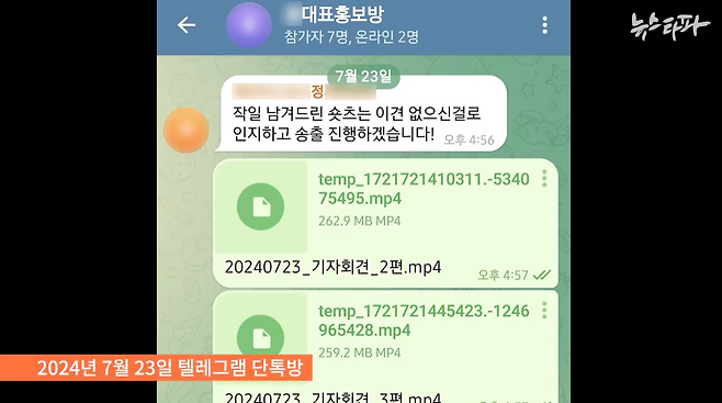지난 2024년 7월 23일 윤상현 의원실 관계자들과 홍보업체 A사 대표 B씨 등이 참여한 텔레그램 단체 대화방 캡처.