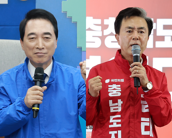 박수현(왼쪽) 더불어민주당 충남도지사 예비후보, 김태흠 국민의힘 충남도지사 예비후보 ⓒ연합뉴스