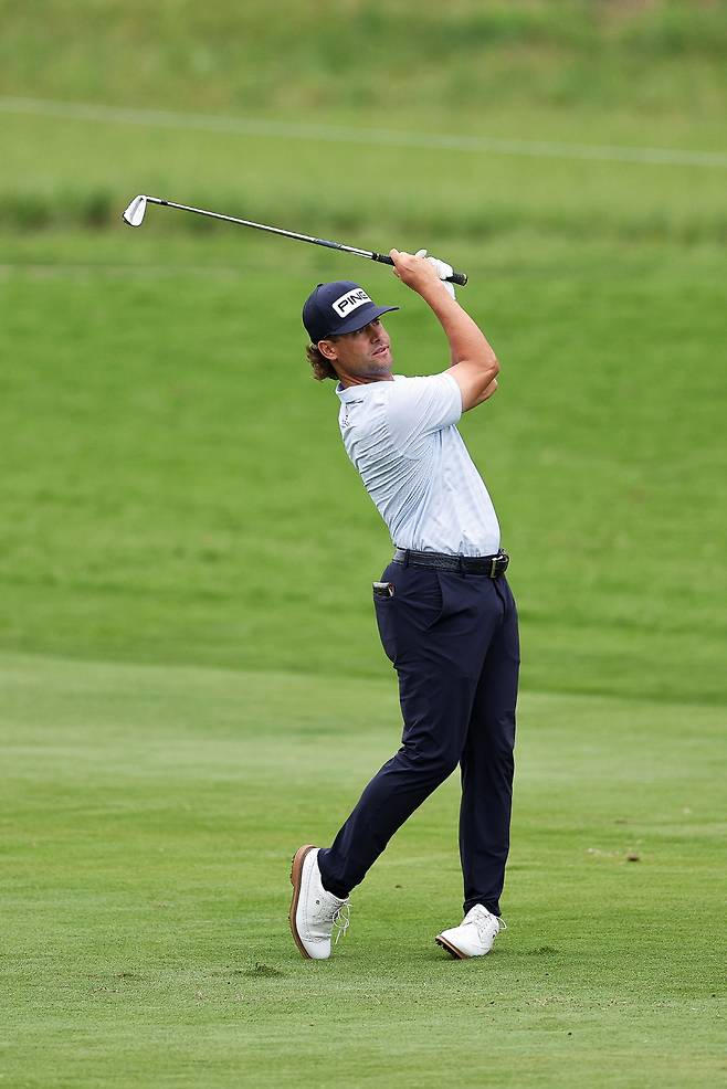 MCKINNEY, TEXAS - MAY 21: Taylor Moore of the United States hits an approach shot on the eighth hole during the first round of THE CJ CUP Byron Nelson 2026 at TPC Craig Ranch on May 21, 2026 in McKinney, Texas. (Photo by Mike Mulholland/Getty Images for The CJ Cup)