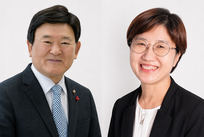 제주도교육감 선거에 출마한 김광수 후보(왼쪽)와 고의숙 후보. 특정 태양광 업체의 제주도교육청 납품사업 개입 의혹을 둘러싼 양측 공방이 법적 대응 예고로 번지고 있다. 김 후보 측은 22일 고의숙 후보 측의 사퇴 요구에 대해 "확인되지 않은 의혹을 앞세운 정치공세"라고 반박하며 선관위 고발 등 법적 조치를 예고했다. 사진=각 후보 캠프 제공