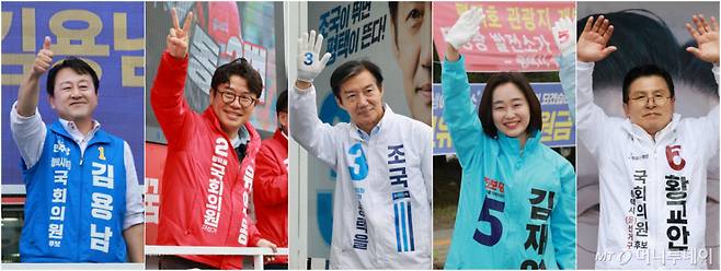(평택=뉴스1) 임세영 기자 = 김용남 더불어민주당 경기평택을 국회의원 재선거 후보, 유의동 국민의힘 경기평택을 국회의원 재선거 후보(왼쪽부터), 조국 조국혁신당 경기평택을 국회의원 재선거 후보, 김재연 진보당 경기평택을 국회의원 재선거 후보, 황교안 자유와혁신당 경기평택을 국회의원 재선거 후보가 21일 경기도 평택시 안중시장 인근 및 KTX 경기남부역사 예정 부지 앞, 안중사거리에서 각각 지지를 호소하고 있다. 2026.5.21/뉴스1 Copyright (C) 뉴스1. All rights reserved. 무단 전재 및 재배포, AI학습 이용 금지. /사진=(평택=뉴스1) 임세영 기자
