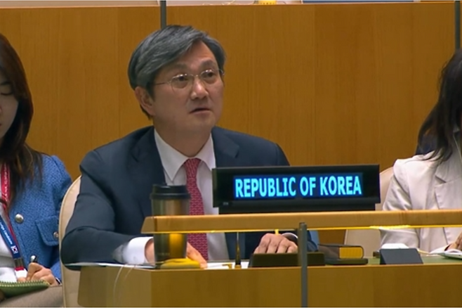 22일(현지시간) NPT 평가회의 폐막회의에서 발언하는 김상진 주유엔대표부 차석대사. 연합뉴스