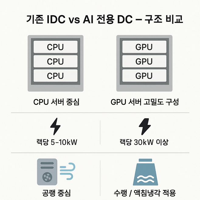 기존 데이터센터와 AI 전용 데이터센터 구조 비교 (자료=KT 클라우드)