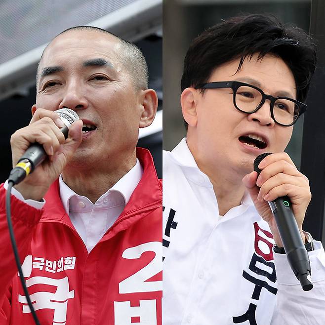 국민의힘 박민식 후보(왼쪽)와 무소속 한동훈 후보. 뉴시스