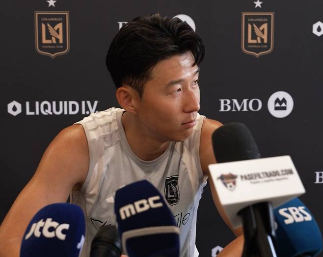 인터뷰하는 손흥민. /사진=LAFC 공식 제공 영상 갈무리