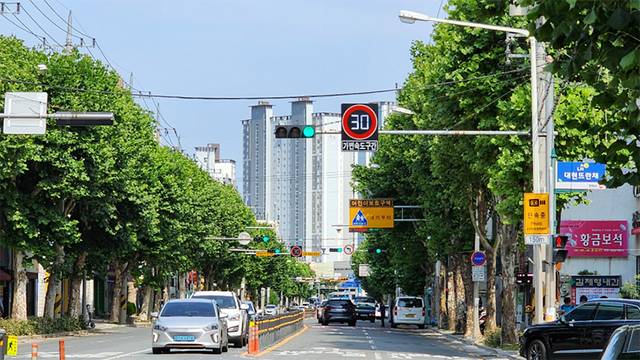 대구 대현로에 설치된 가변형 속도제한 표지판. 오후 8시~오전 8시를 제외한 오전과 낮에는 30㎞/h를 안내하고 있다. 대구일보 DB