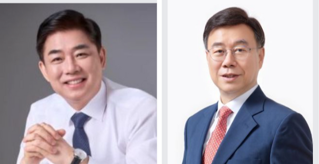 ▲ 성남시장 더불어민주당(기호 1번) 김병욱 후보·국민의힘(기호 2번) 신상진 후보. /사진제공=양측 선대위