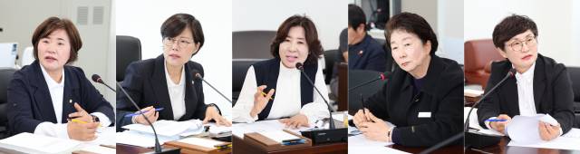 6·3 지방선거에 출사표를 던진 고성군의원 여성 후보. 왼쪽부터 김원순, 이정숙(이상 더불어민주당), 김향숙, 최두임(이상 국민의힘), 이쌍자(무소속) 후보. 고성군의회 제공