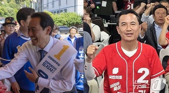 민선 9기 강원지사에 도전하는 우상호 더불어민주당 후보와 김진태 국민의힘 후보. 사진은 소속 정당 순. (두 후보 캠프 측 제공. 재판매 및 DB금지) 2026.5.31/뉴스1