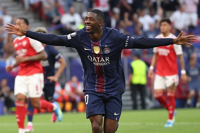 <YONHAP PHOTO-1151> PSG's Ousmane Dembele celebrates after scoring from a penalty kick during the Champions League final soccer match between Paris Saint-Germain and Arsenal in Budapest, Hungary, Saturday, May 30, 2026. AP Photo/Armin Durgut)/2026-05-31 03:34:59/<저작권자 ⓒ 1980-2026 ㈜연합뉴스. 무단 전재 재배포 금지, AI 학습 및 활용 금지>