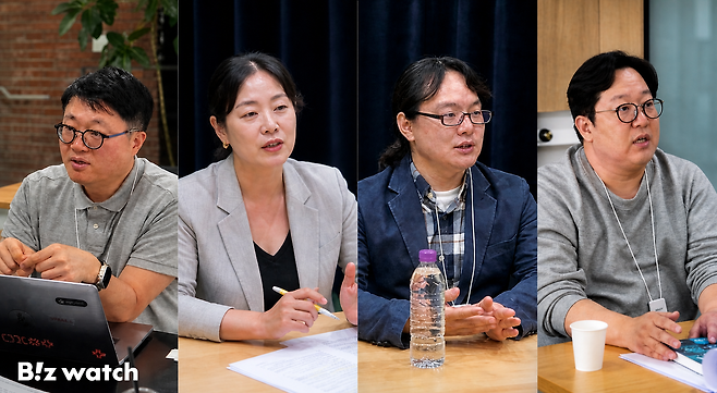 인공지능(AI)은 바이오 스타트업의 사업 환경에 어떤 영향을 미쳤을까. 비즈워치가 지난달 29일 서울 동대문구 서울바이오허브에 입주한 4개의 스타트업 대표를 만났다. 왼쪽부터 김용환 슈파스 대표, 윤현지 넥스브이 대표, 김태형 실리코팜 공동대표, 김민규 오큘러스 대표 이사/사진=이선우 기자