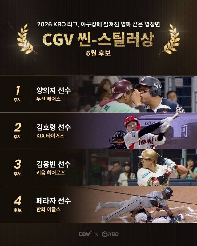 '월간 CGV 씬-스틸러상 5월 후보 이미지./KBO