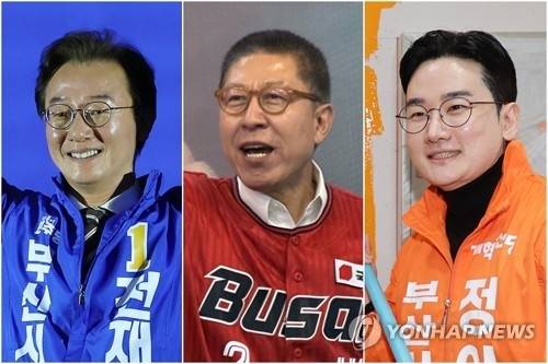 전재수·박형준·정이한 후보. 연합뉴스