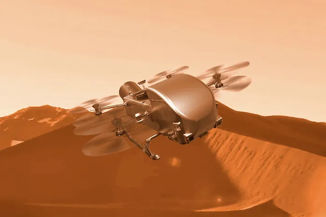 무인기 ‘드래건플라이’가 타이탄 하늘을 날고 있는 상상도. 미국 항공우주국(NASA) 제공