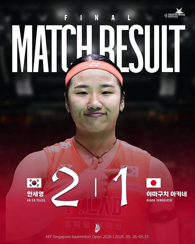 ▲ 안세영은 커리어 통산 세 번째 싱가포르 오픈 우승을 이뤄냈다. 2023시즌과 2024시즌 싱가포르 오픈에서 정상에 올랐던 안세영은 지난해 천위페이에 우승을 내줬으나, 올해 다시 한번 정상 탈환에 성공하며 환하게 웃었다. ⓒ 대한배드민턴협회
