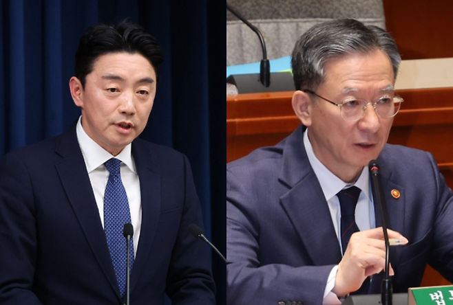 ▲ 강훈식 청와대 비서실장(왼쪽), 정성호 법무부 장관.연합