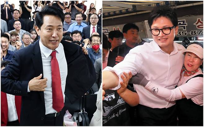 야권 차기 대권주자로 부상한 오세훈 서울시장 당선인(왼쪽)과 한동훈 부산 북갑 국회의원 당선인 /뉴스1
