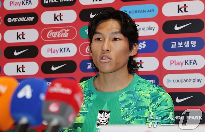 대한민국 축구대표팀 골키퍼 김승규가 7일(현지시간) 2026 국제축구연맹(FIFA) 북중미월드컵이 열리는 멕시코 할리스코 과달라하라에 위치한 '치바스 베르데 바예' 훈련장에서 인터뷰를 하고 있다. 2026.6.8 ⓒ 뉴스1 임세영 기자