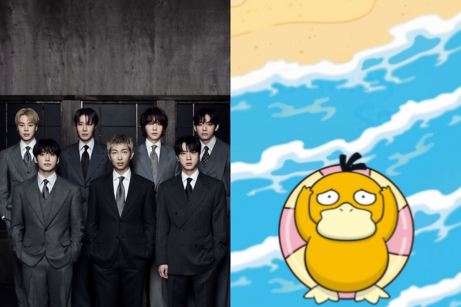 그룹 방탄소년단(왼쪽), 포켓몬스터 고라파덕. (출처=빅히트 뮤직(하이브) 제공, 포켓몬 코리아 공식 X 캡처)