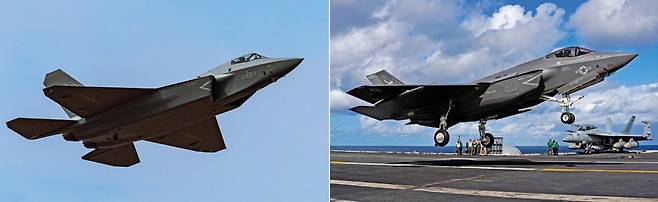 중국 J-35 전투기(왼쪽)와 미국 F-35 전투기. GETTYIMAGES