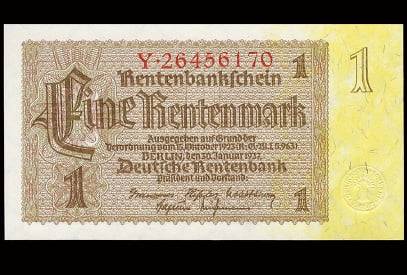 1923년 독일에서 도입된 렌텐마르크 지폐.