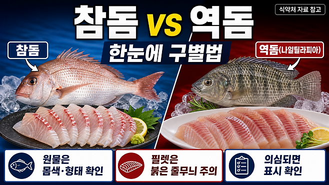 참돔과 틸라피아 구별법 관련 이미지. 식약처 공개 자료를 참고해 생성형 AI로 재구성한 이미지