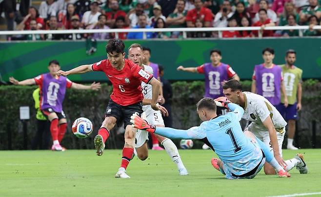 (과달라하라(멕시코)=뉴스1) 임세영 기자 = 대한민국 축구국가대표팀 황인범이 11일(현지시간) 멕시코 할리스코주 사포판 과달라하라 스타디움에서 열린 2026 북중미 월드컵 A조 조별리그 1차전 대한민국과 체코의 경기에서 동점골을 넣고 있다. 2026.6.12/뉴스1 /사진=뉴스1화상