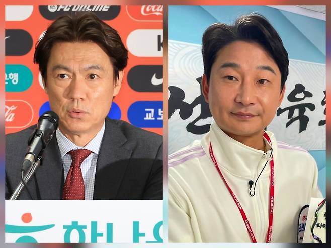 대한민국 축구 국가대표팀 홍명보 감독(왼쪽)과 2002 한일월드컵 레전드 이천수 선수. 사진=연합뉴스·이천수 SNS