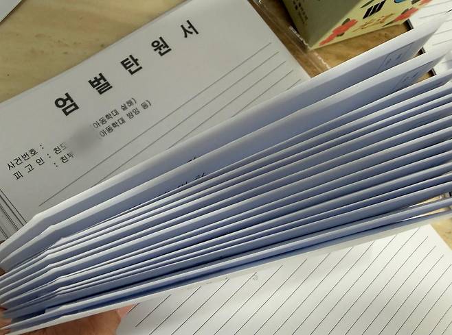 '프리 해든스' 회원들이 해든이 친모 A씨·친부 B씨에 대한 엄벌을 촉구하기 위해 만든 탄원서 양식과 실제로 모은 엄벌 탄원서를 담은 편지 봉투들. 서면 형식으로 법원에 제출된 분량만 약 8,000건이다. 프리 해든스 제공