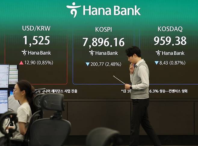 서울 중구 하나은행 본점 딜링룸에서 직원들이 업무를 보고 있다.ⓒ연합뉴스