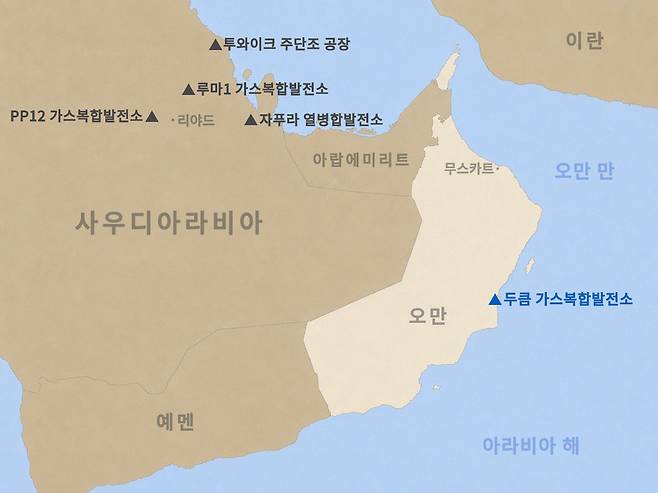 오만 두큼 가스복합발전소 프로젝트 지도. 두산에너벨리티 제공