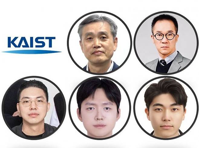 연구팀 사진. (윗줄) 교신저자 김성진 기계공학과 교수, 이익진 교수. (아랫줄) 제1저자 이영진 박사, 이한솔 박사과정, 황철현 박사과정. KAIST 제공